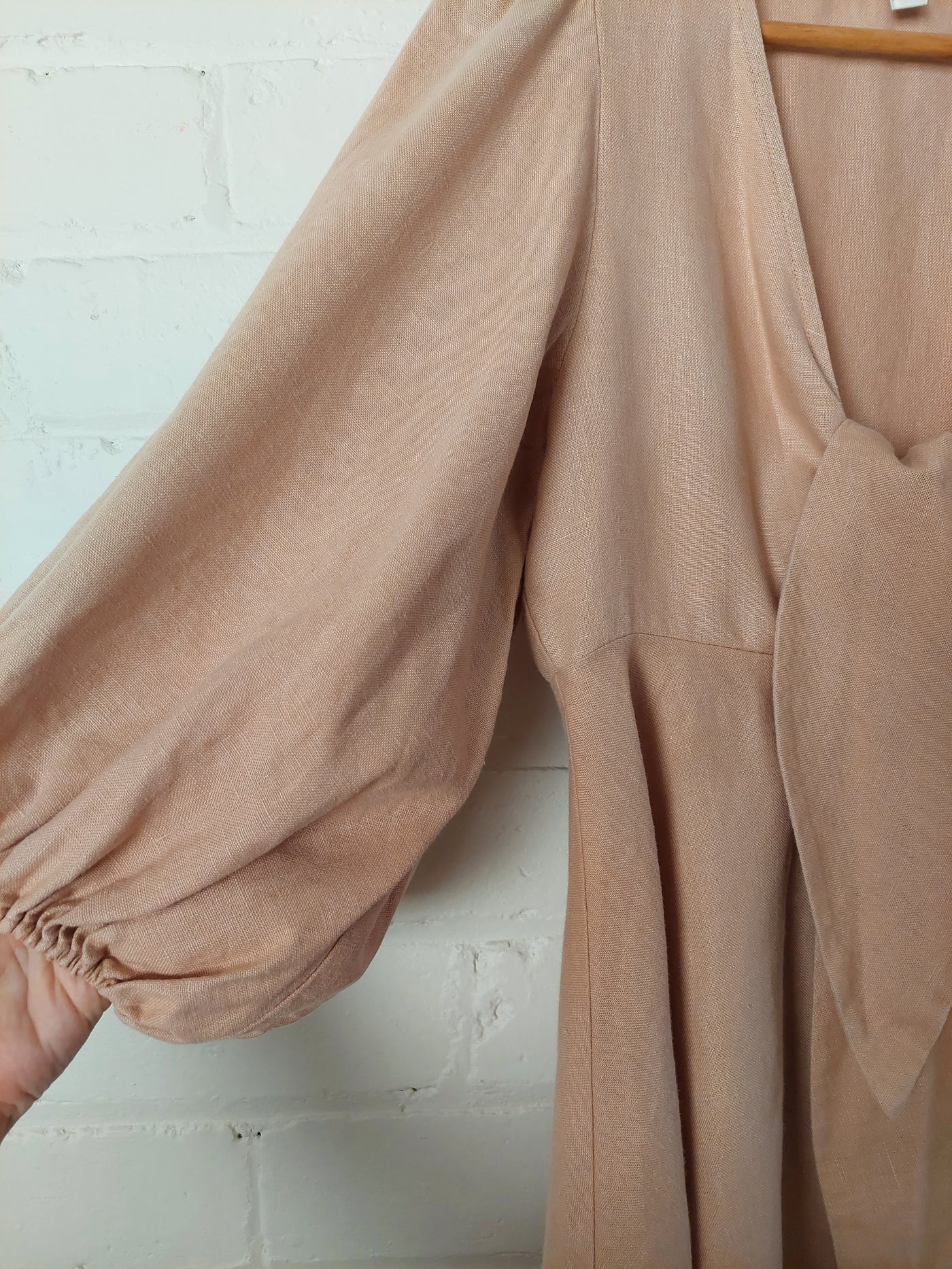 Shona Joy 'Ace' Linen Puff Sleeve Mini Dress in Desert Rose, Size 10