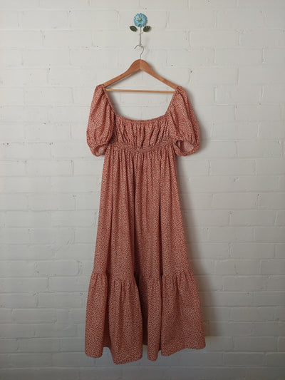 Matteau Shirred Organic Cotton Peasant Maxi Dress - Starflower, Size 4 (AU 12 / US 8)