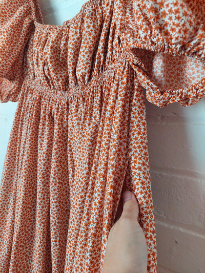 Matteau Shirred Organic Cotton Peasant Maxi Dress - Starflower, Size 4 (AU 12 / US 8)