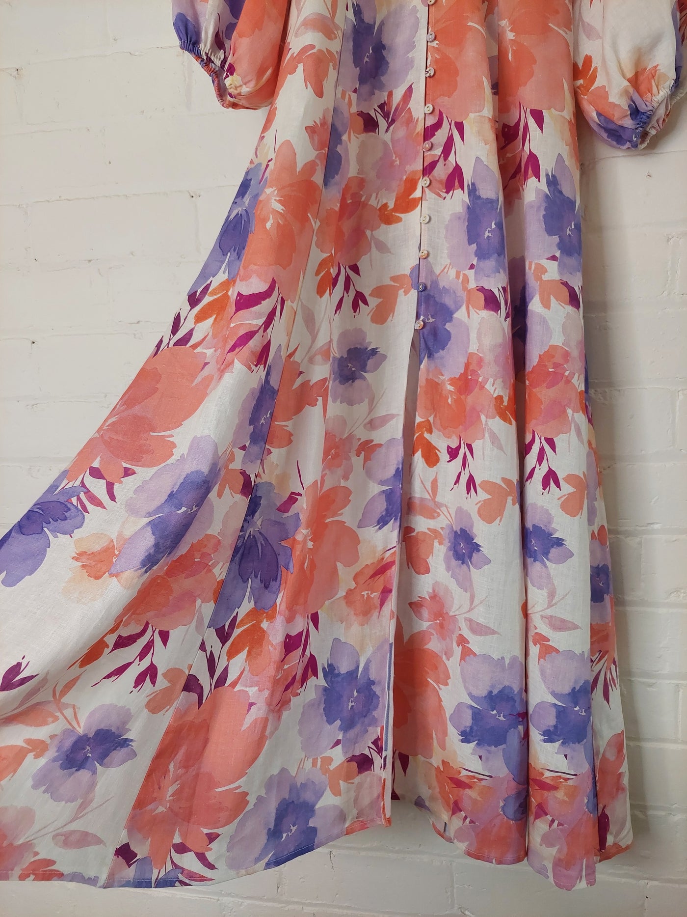 KIVARI Johannes Floral Linen Maxi Dress in Pastel Hues, Size 14