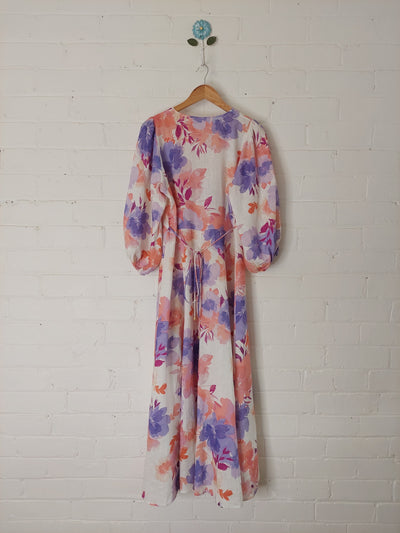 KIVARI Johannes Floral Linen Maxi Dress in Pastel Hues, Size 14