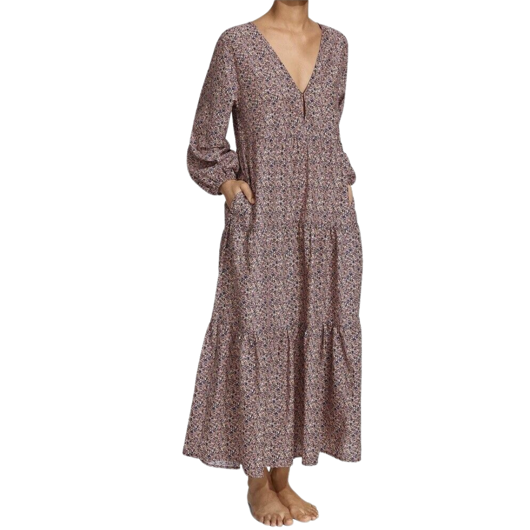 Matteau Long Sleeve Tiered Maxi Dress in Wild Primrose, Size 3 (AU 10 / US 6)