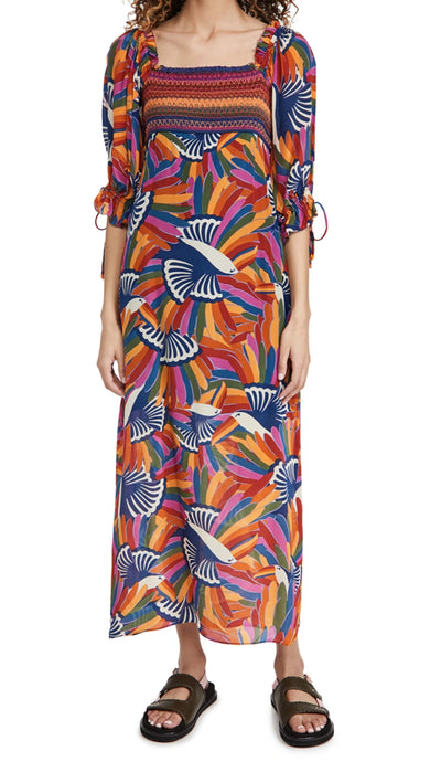 FARM Rio BNWT Rainbow Toucans Smocked Maxi Dress - Multi, Size S