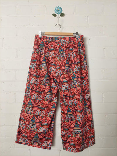 IVKO BNWT Red Geometric Print Pants - Cinnabar, Size L - 40 (12-14)