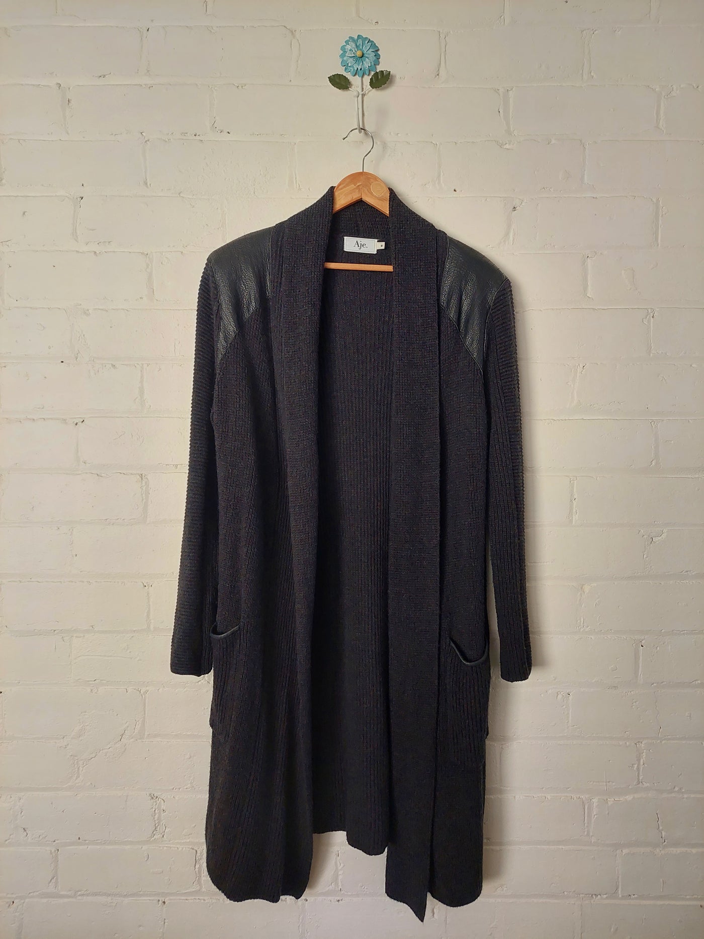 Aje soft wool / cotton blend long cardigan with pockets, Size M-L