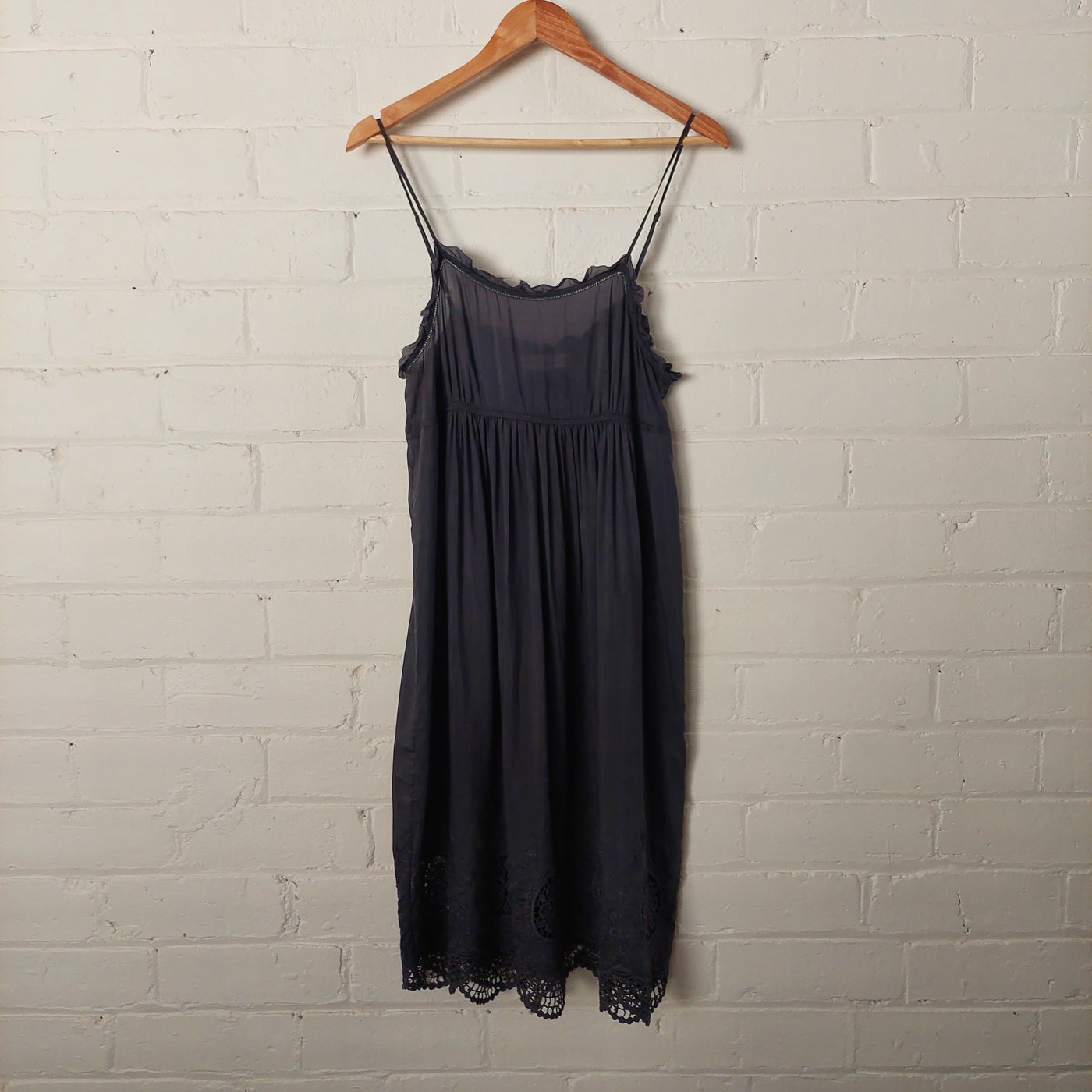 Lee Mathews Grey Silk / Cotton Slip Dress, Size 2 (10)