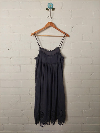 Lee Mathews Grey Silk / Cotton Slip Dress, Size 2 (10)