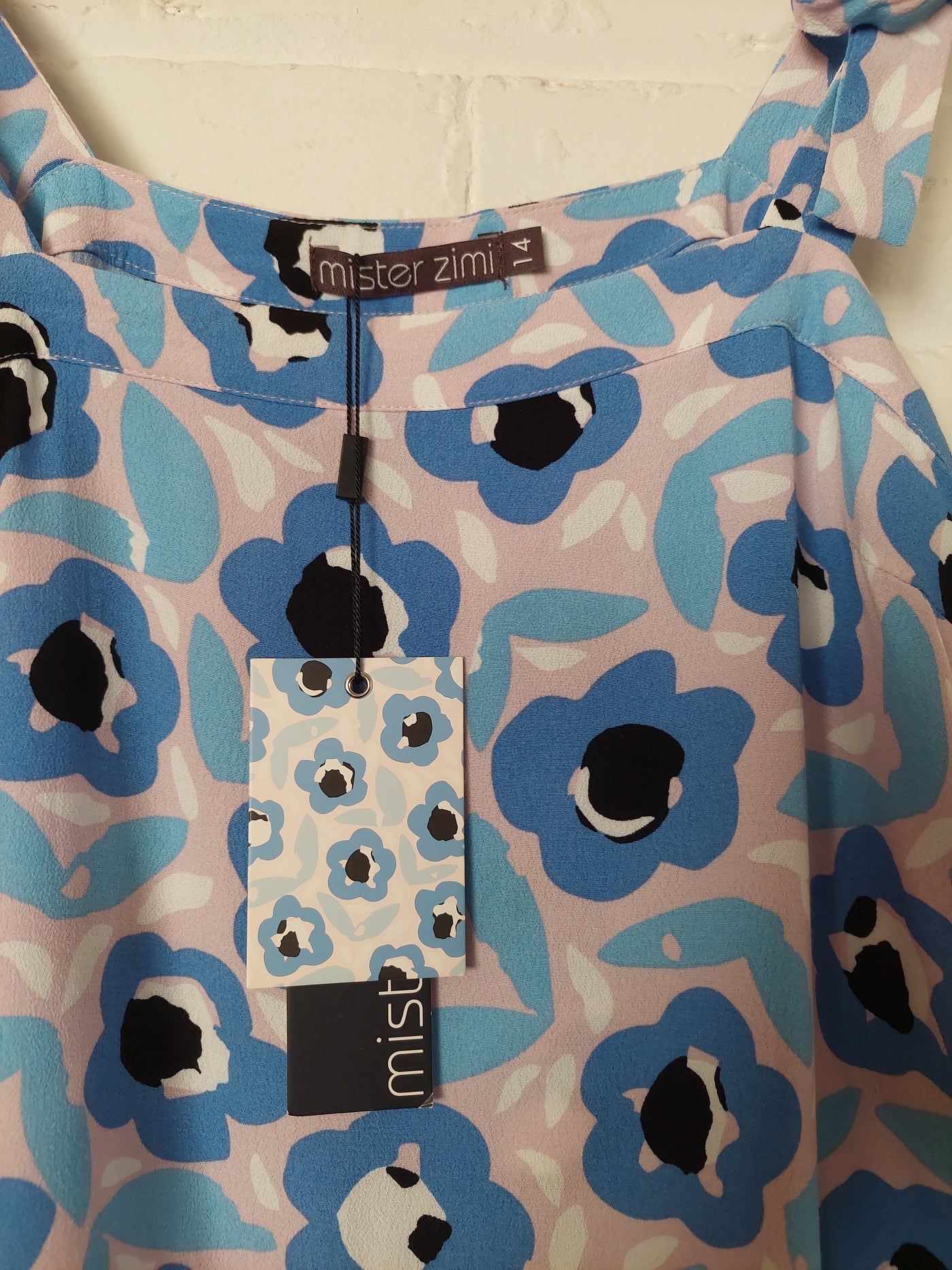 Mister Zimi BNWT blue floral summer print top, Size 14