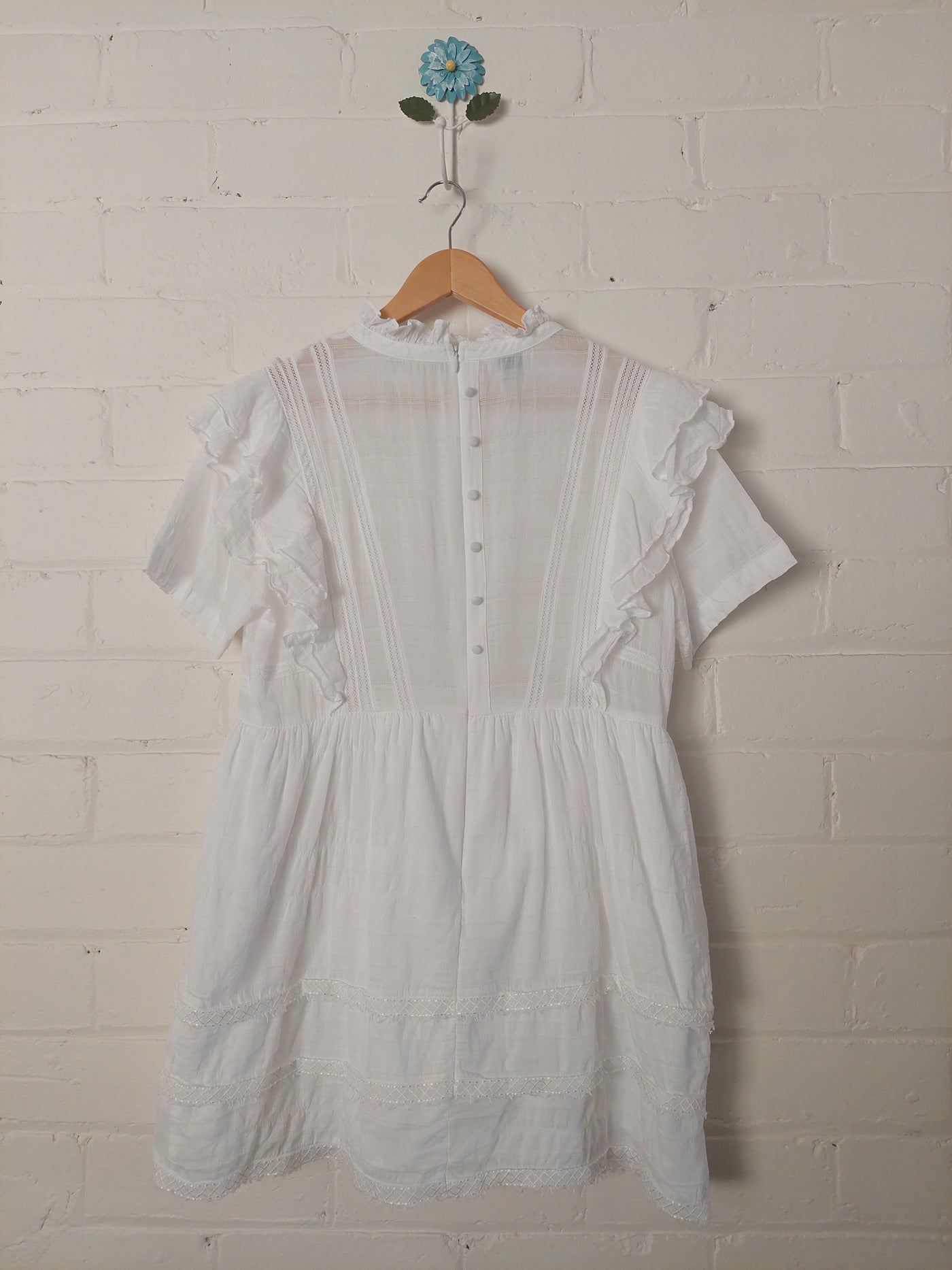 Sir the Label Embroidered Ruffle Mini Dress - Ivory, Size 3 (AU 12)