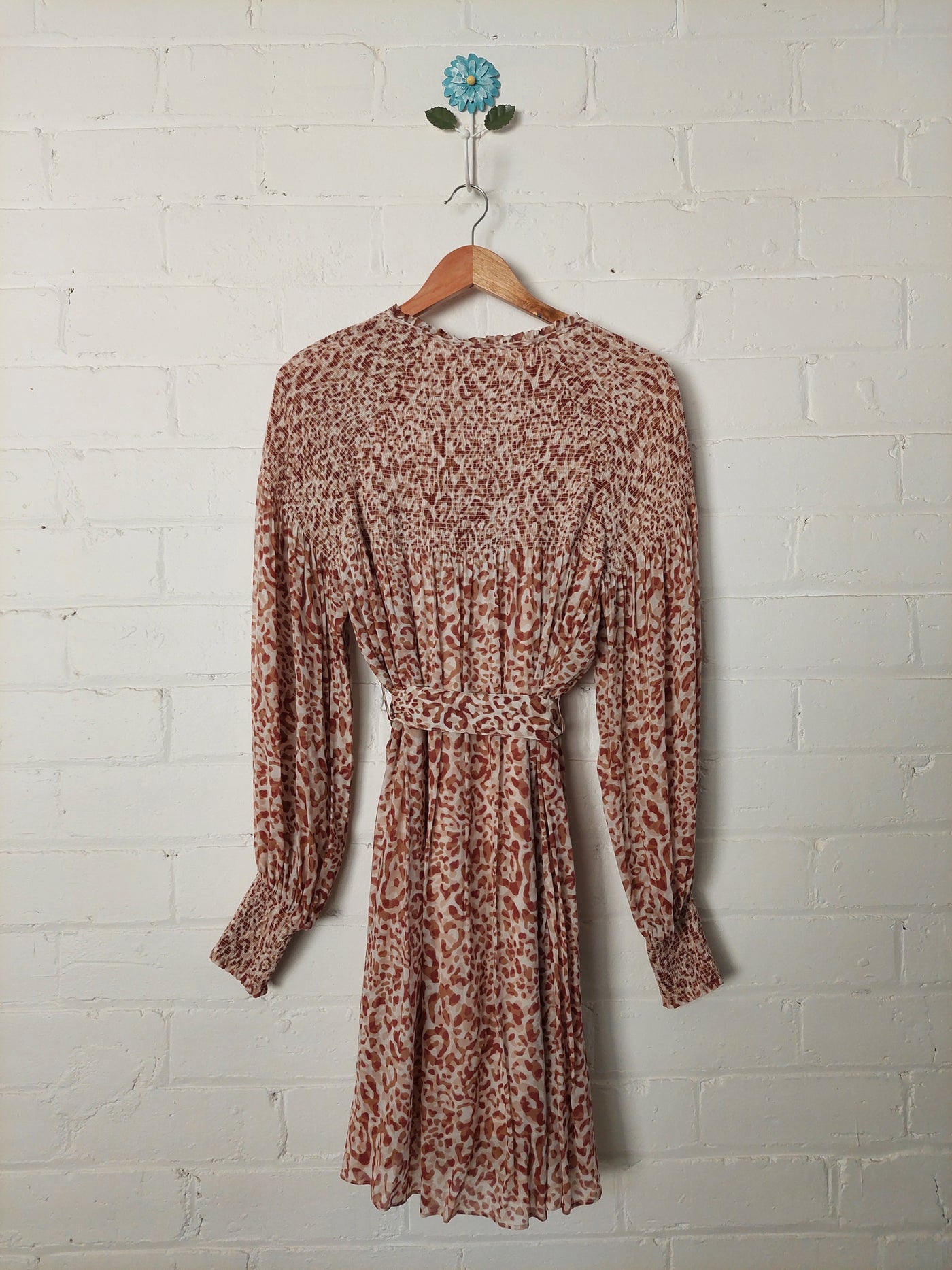 Witchery BNWT Animal Print Shirred Dress - Almond, Size 8