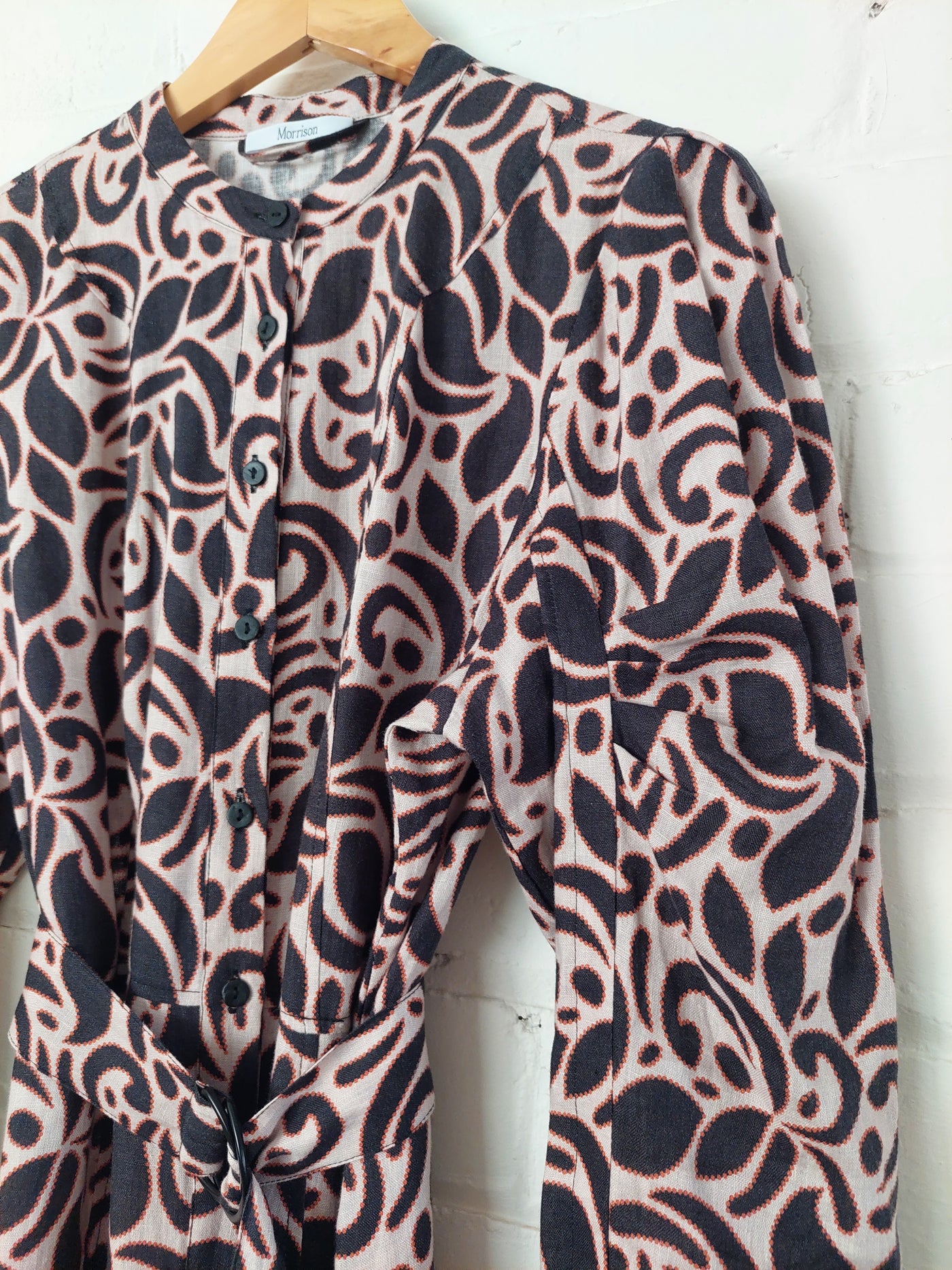 Exclusive Morrison Print 100% Linen Midi Dress, Size 3 (12 / M)