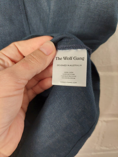 The Wolf Gang 'La Flor' button front navy linen mini dress, Size S (8)