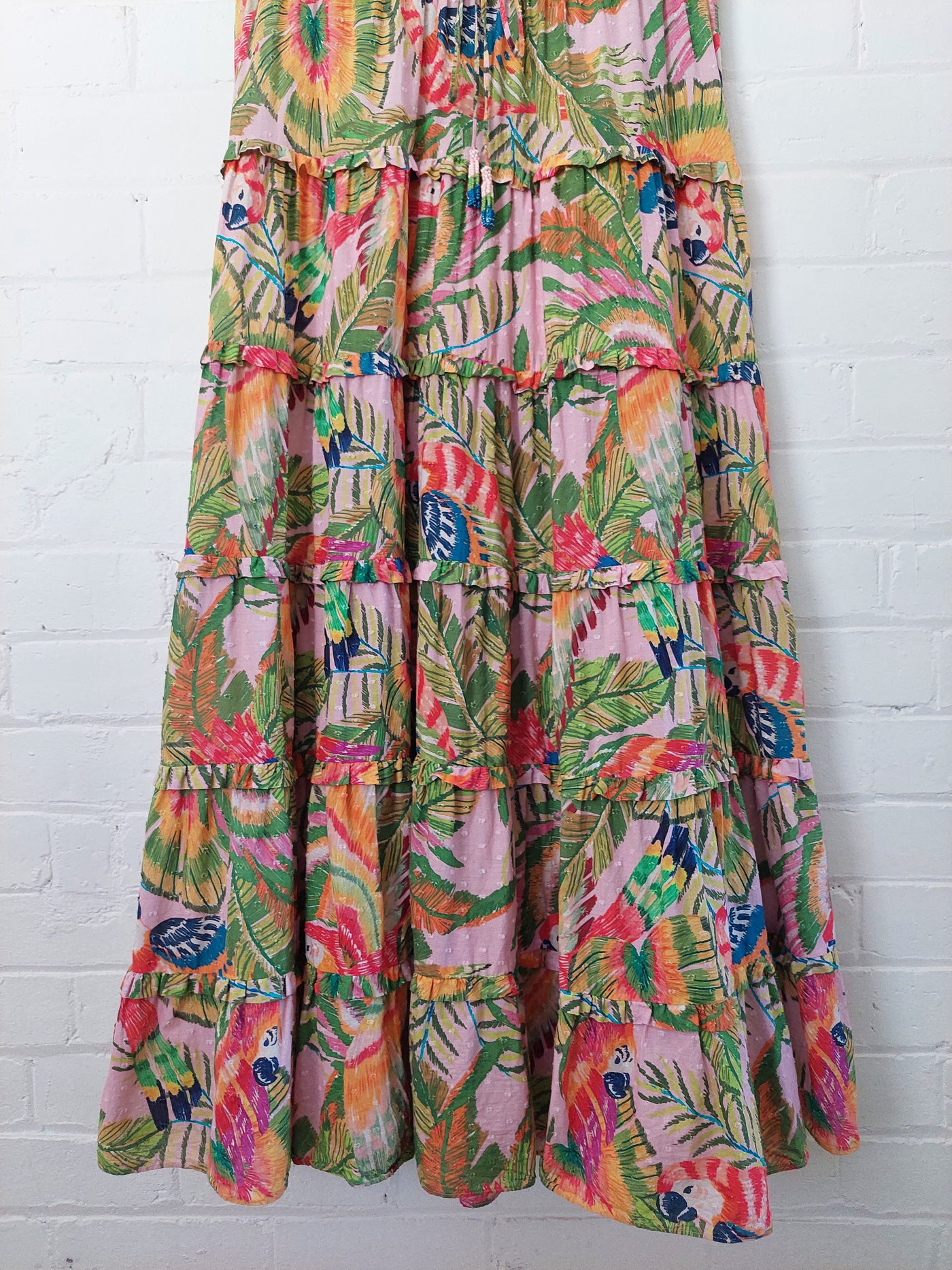 FARM Rio 'Macaw Leaves' Flutter-Sleeve Tiered Maxi Dress, Size M (AU 12-14 / US 8-10)