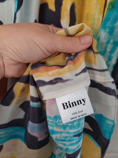Binny 100% Silk kaftan dress with embroidery detail, Size 10