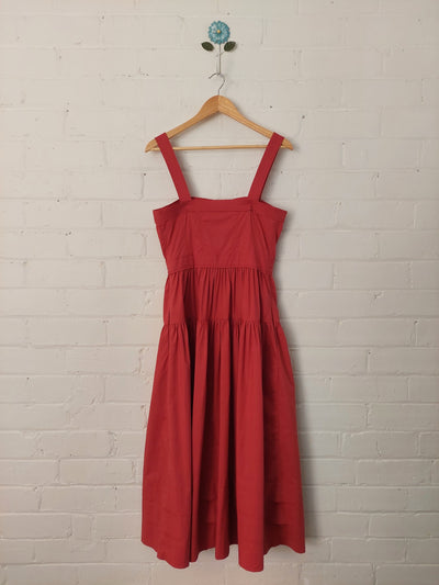 Ulla Johnson 'Isabela' Cotton Poplin Midi Dress in Burnt Henna, US Size 6 (AU 10)