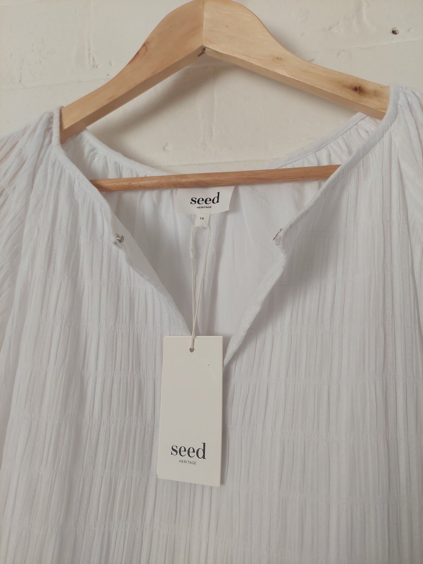 Seed Heritage BNWT Textured Relaxed Midi Dress - Whisper White, Size 14