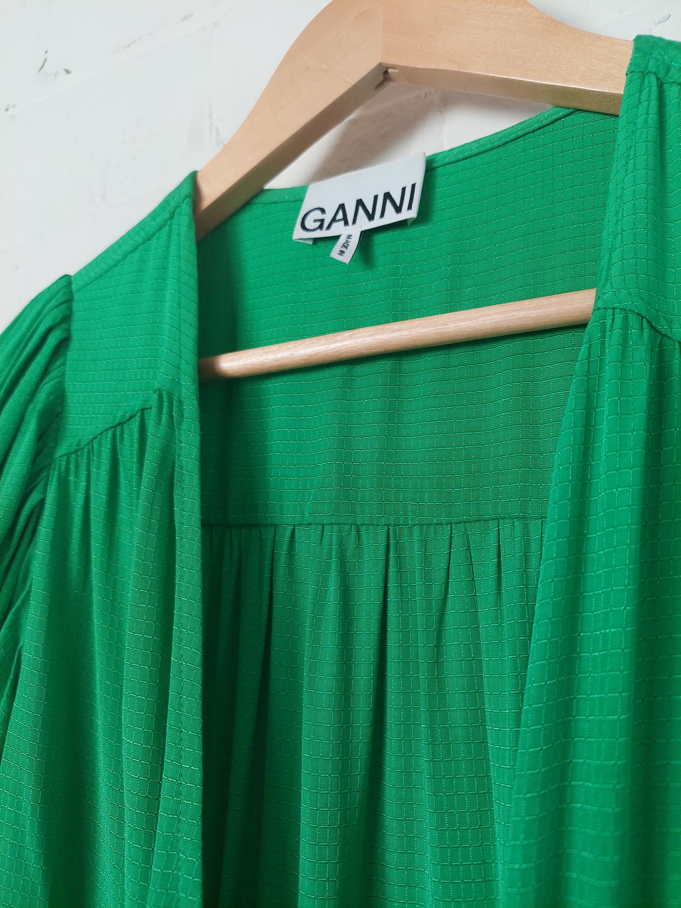 GANNI Puff-Sleeve Ripstop Wrap Midi Dress - Green, Size XS (AU 6-8 / US 2)