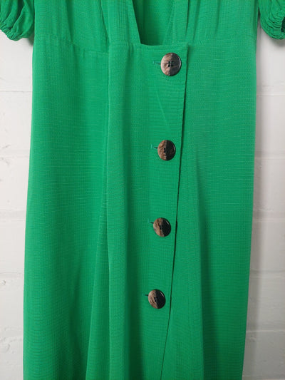 GANNI Puff-Sleeve Ripstop Wrap Midi Dress - Green, Size XS (AU 6-8 / US 2)