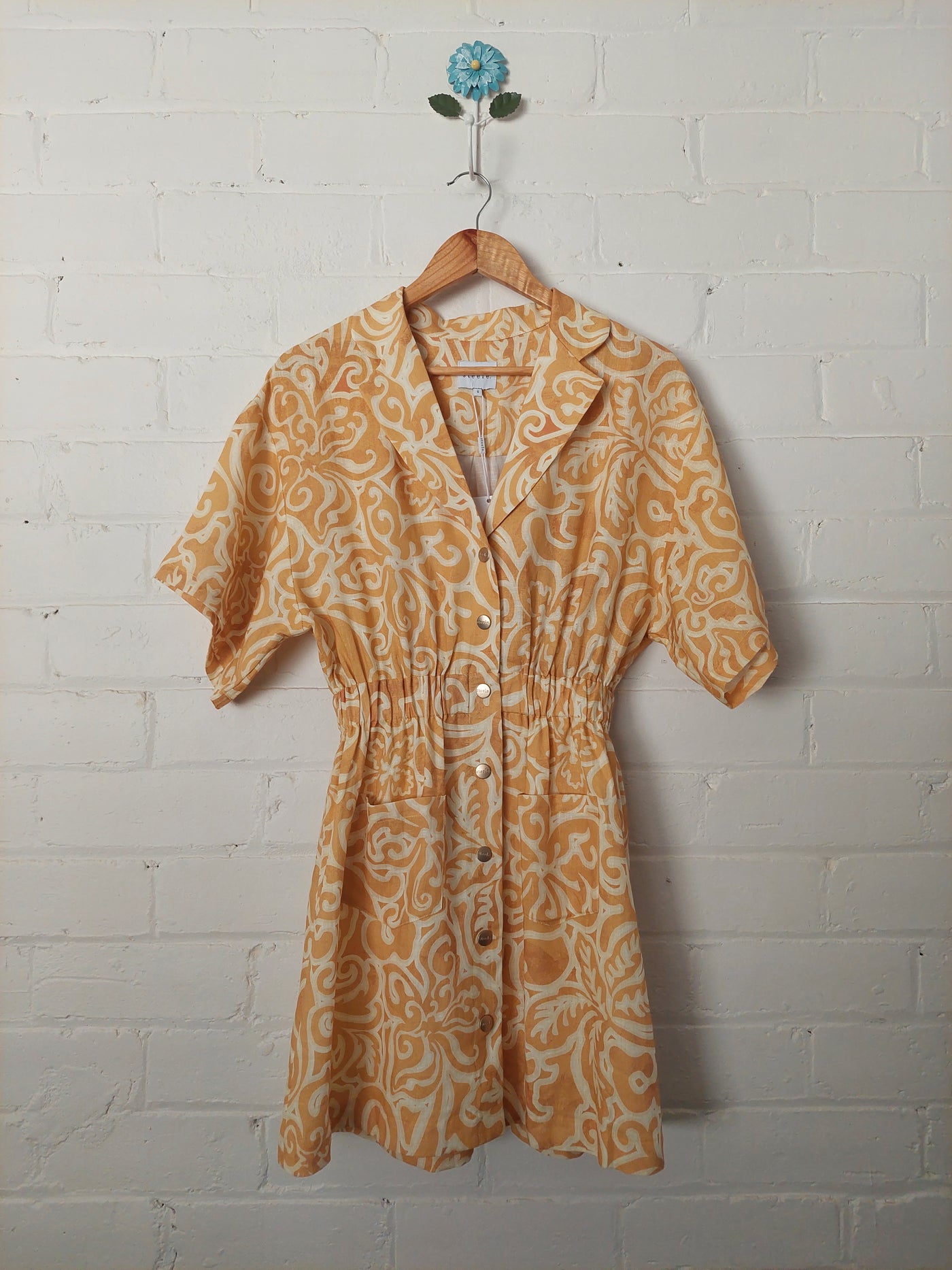 Steele BNWT 'Elis' Linen Mini Dress - Tuscan Sun, Size S (AU 8 / US 4)