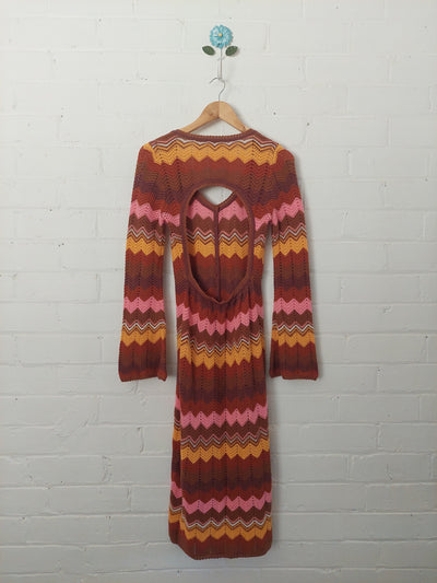 Spell 'Ziggy' Crochet Midi Dress in Ginger, Size M (AU 10 / US 6)
