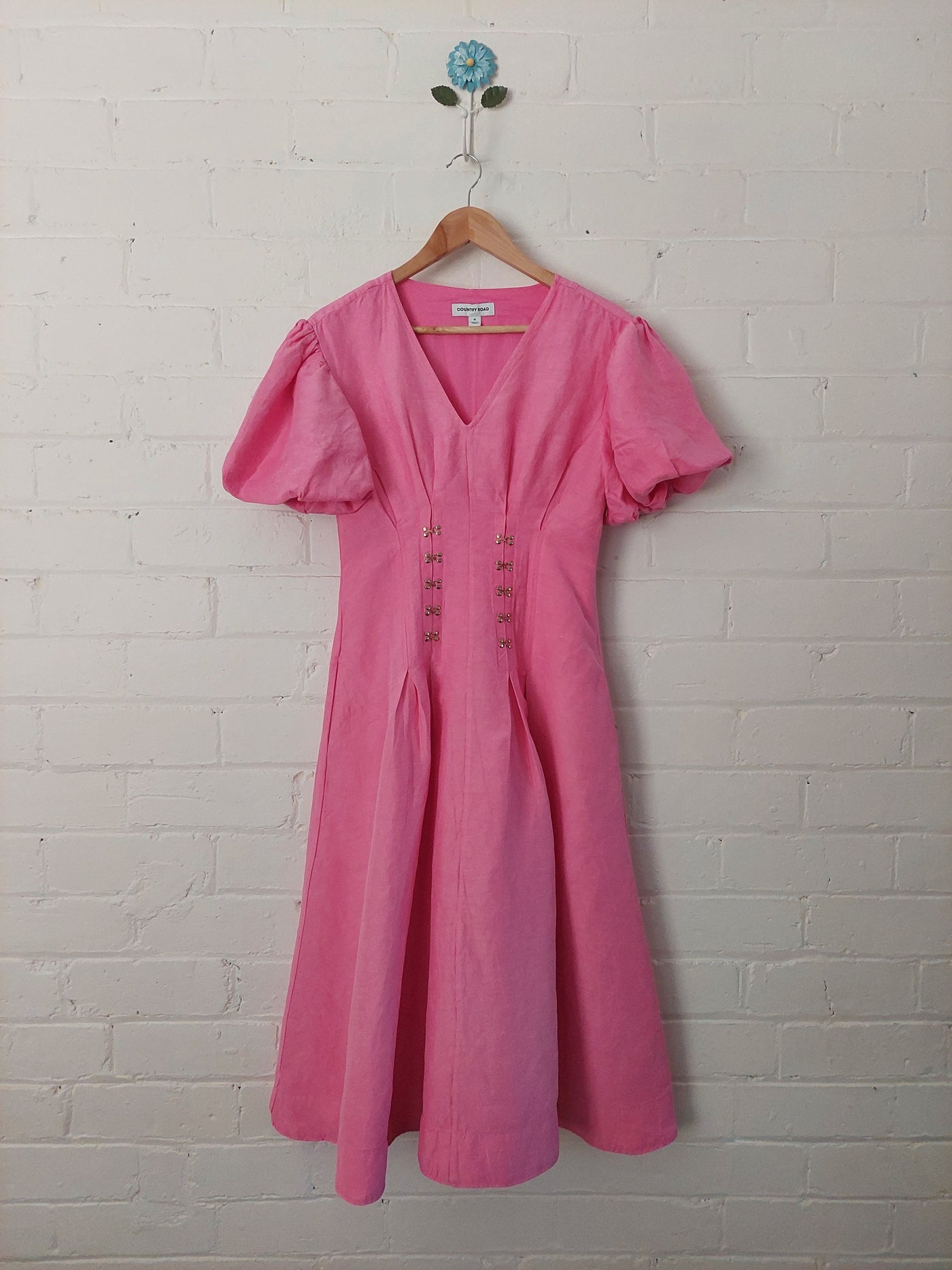 Country Road Cinched Midi Dress - Pink, Size 10