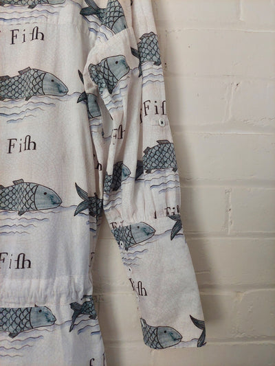 Binny 100% Cotton fish print long sleeve dress, Size 8