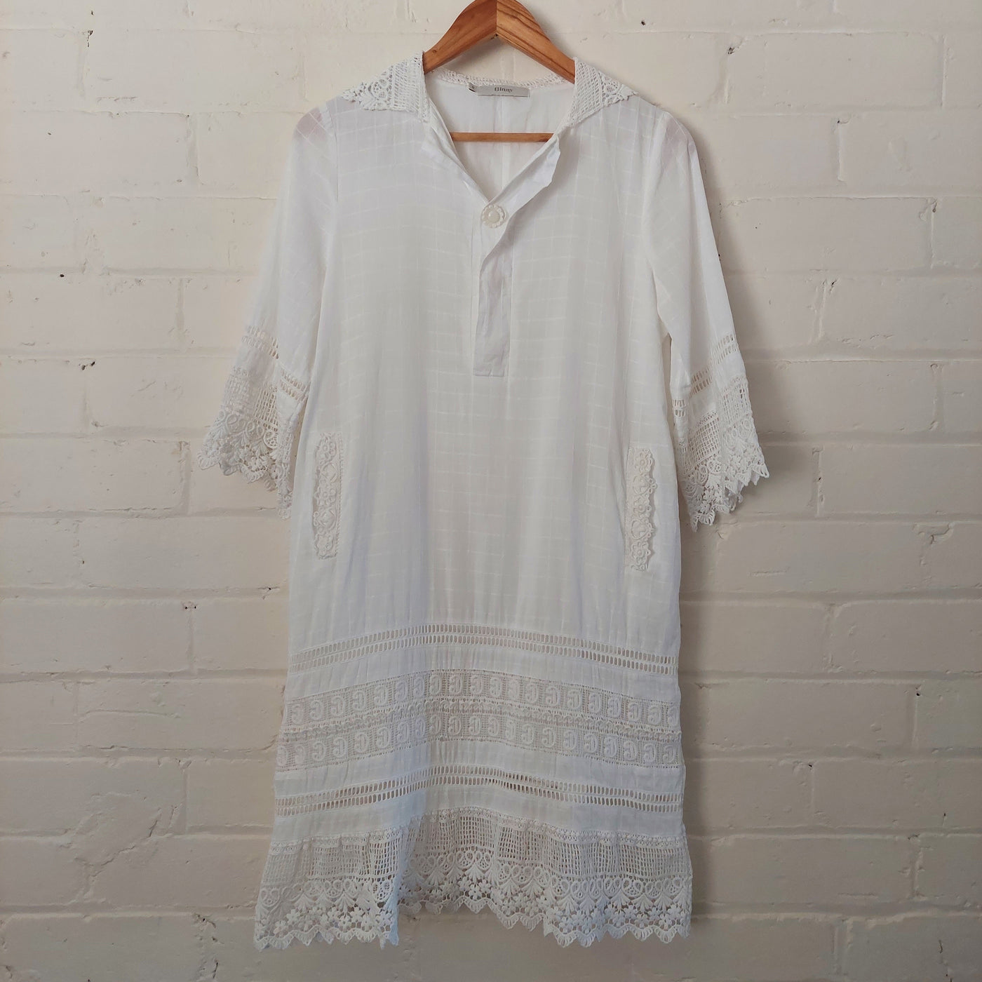 Binny 100% Cotton Dress with lace trim - White, Size 8