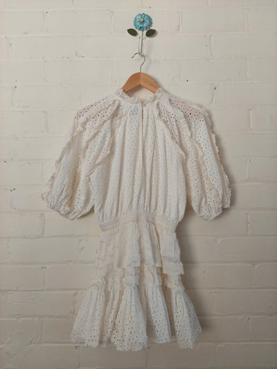 Aje 'Meadow' Broderie Mini Dress - White, Size 8