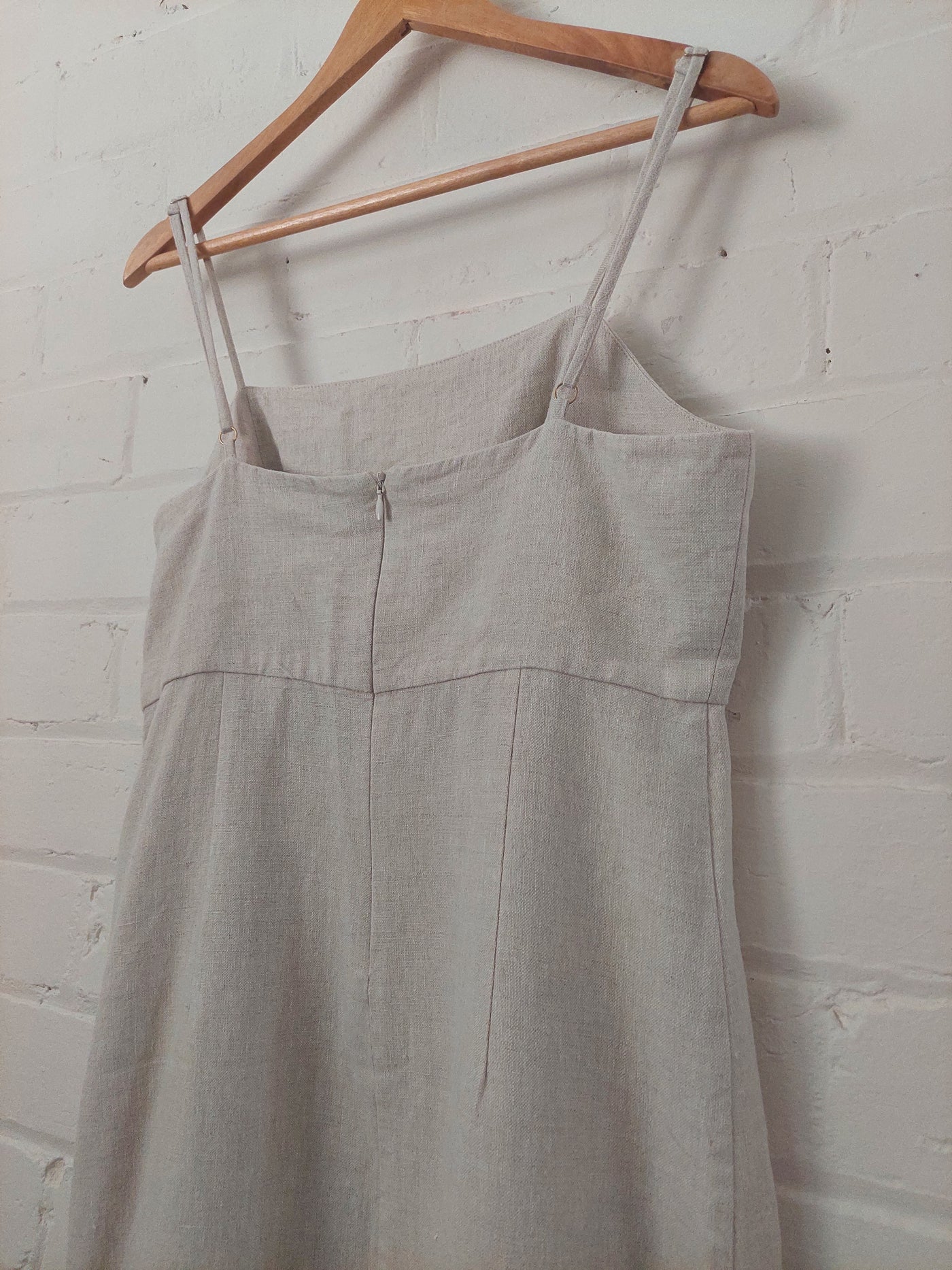 Shona Joy 'Aluaro' Fitted Midi Dress in Natural Linen, Size 12