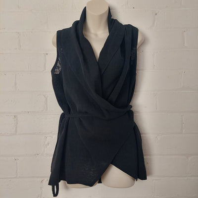 Morrison 100% Wool Sleeveless Wrap Top - Black, Size 1-2 (AU 8-10)
