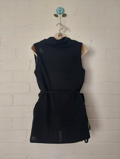 Morrison 100% Wool Sleeveless Wrap Top - Black, Size 1-2 (AU 8-10)