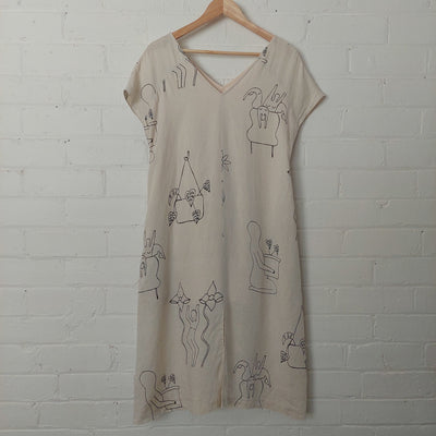 Jericho Road Clothing 'Lemon Lines' Linen Midi Dress, Size 10