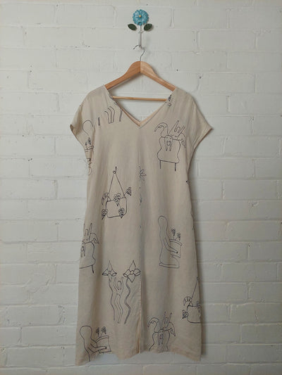 Jericho Road Clothing 'Lemon Lines' Linen Midi Dress, Size 10