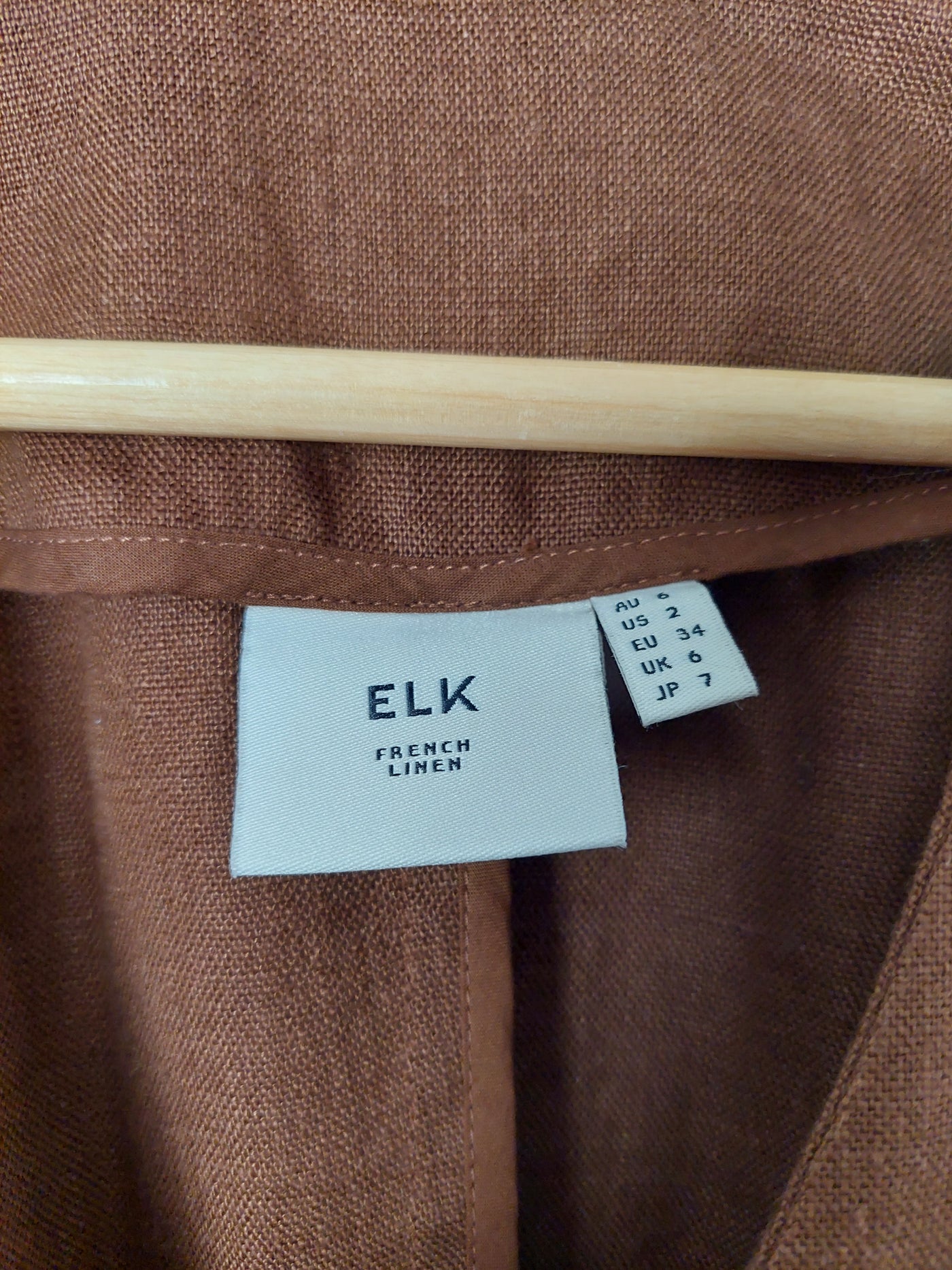 ELK 'Fiene' 100% French Linen Jacket - Bronze Brown, Size 6. RRP $249