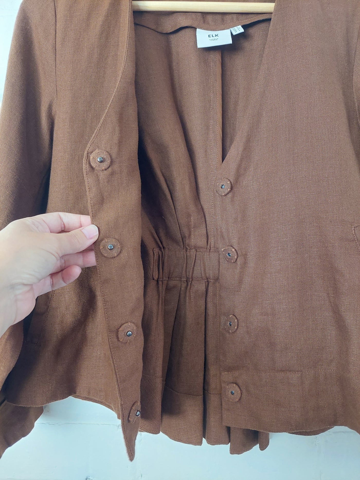 ELK 'Fiene' 100% French Linen Jacket - Bronze Brown, Size 6. RRP $249