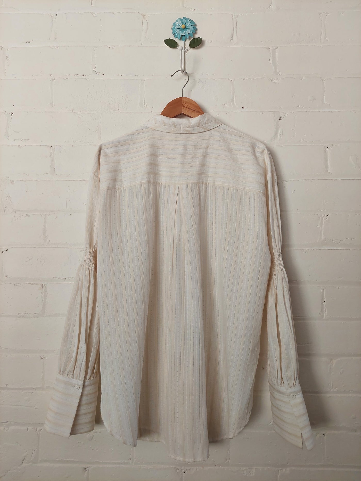 Shona Joy BNWT 'Lindsay' Shirred Sleeve Shirt in Ivory Natural, Size 12