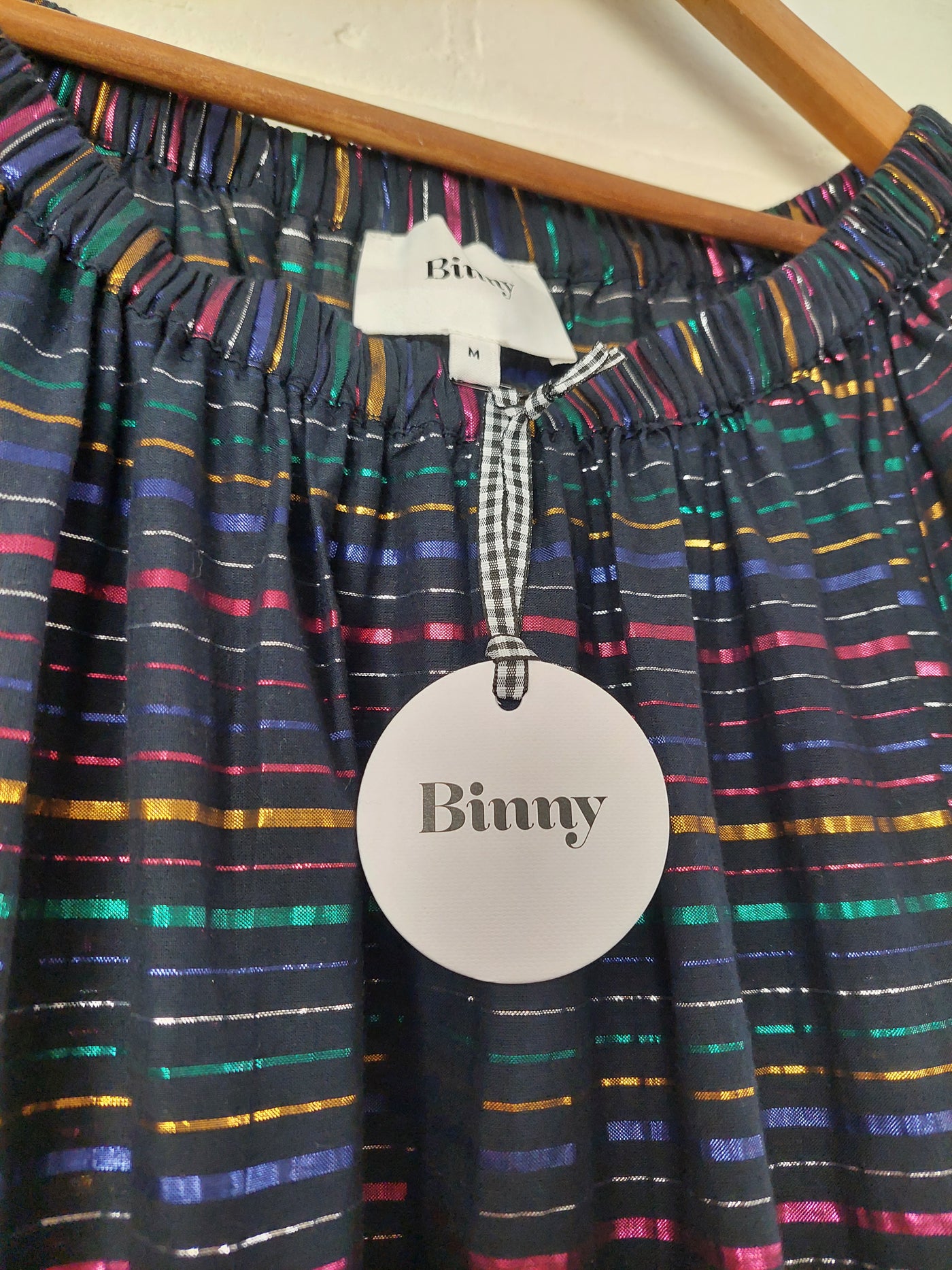 Binny BNWT Off the Shoulder Metallic Striped Midi Dress, Size M