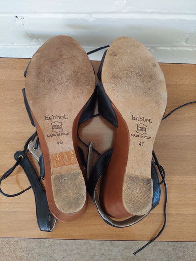 Habbot Strappy Wedge Sandals - Black Leather, Size EU 40 / AU 9