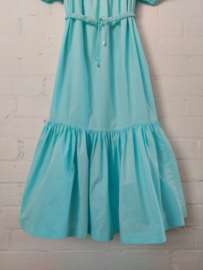 Steele Cosima Cotton Poplin Midi Dress in Turquoise, Size M (AU 10)