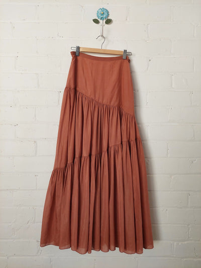 Matteau Asymmetric Tiered Maxi Skirt in Toffee, Size 2 (AU 8 / US 4)
