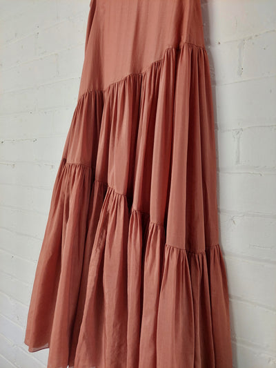 Matteau Asymmetric Tiered Maxi Skirt in Toffee, Size 2 (AU 8 / US 4)