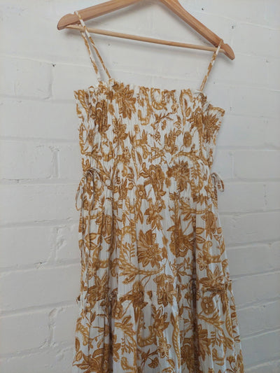 Shona Joy Saffron Shirred Tiered Midi Dress, Size 14