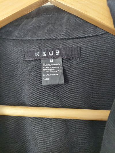 Ksubi black open front blazer with leopard print sleeve cuffs, Size M (AU 10 / US 6)