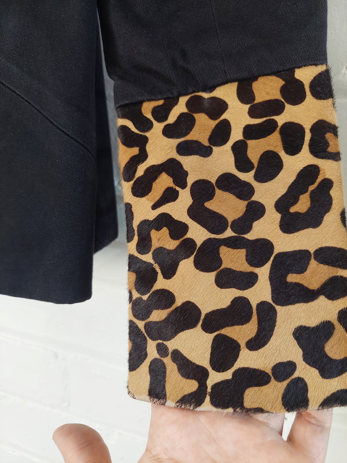Ksubi black open front blazer with leopard print sleeve cuffs, Size M (AU 10 / US 6)