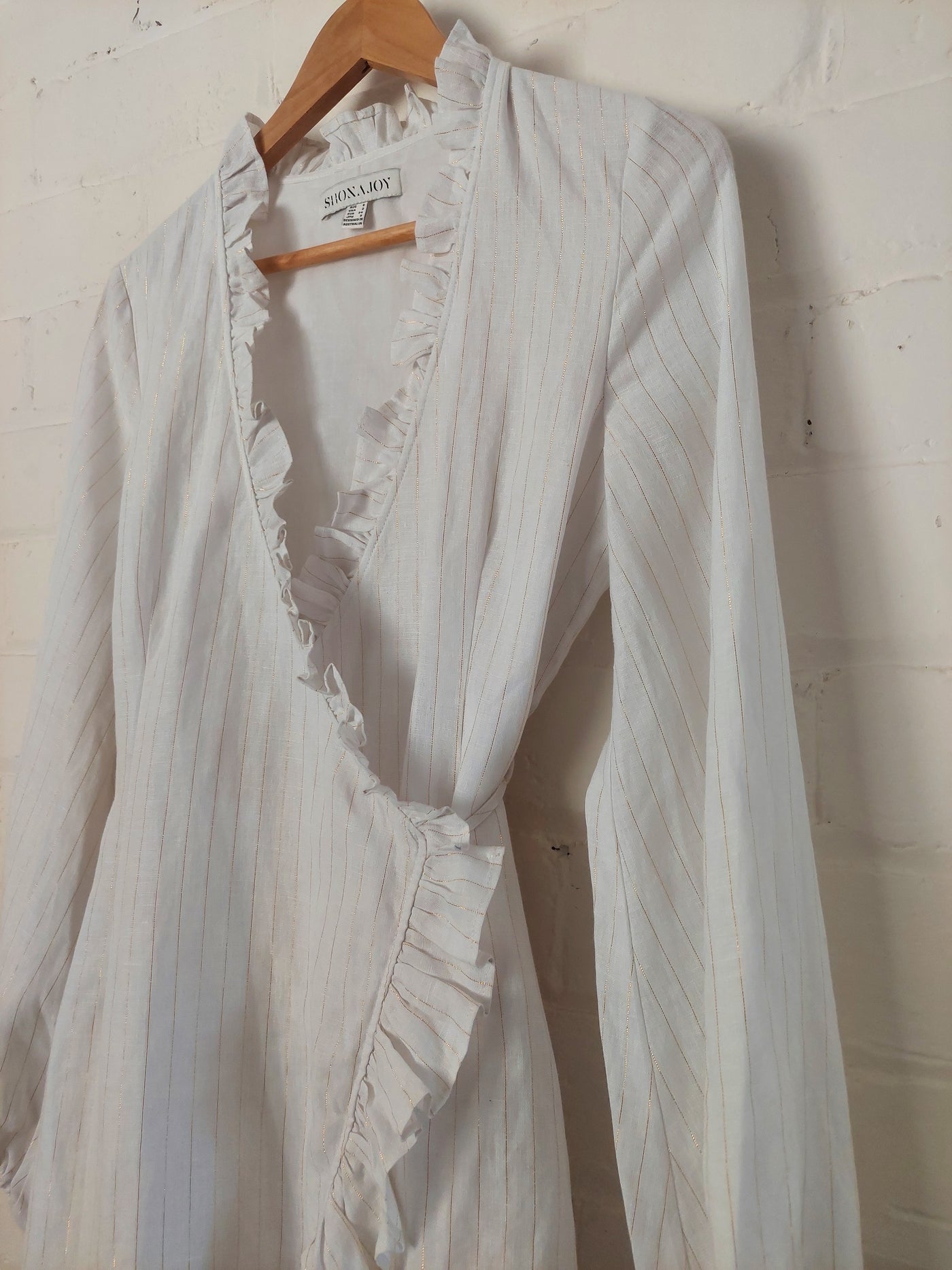 Shona Joy Holden Wrap Mini Dress - White / Gold, Size 6