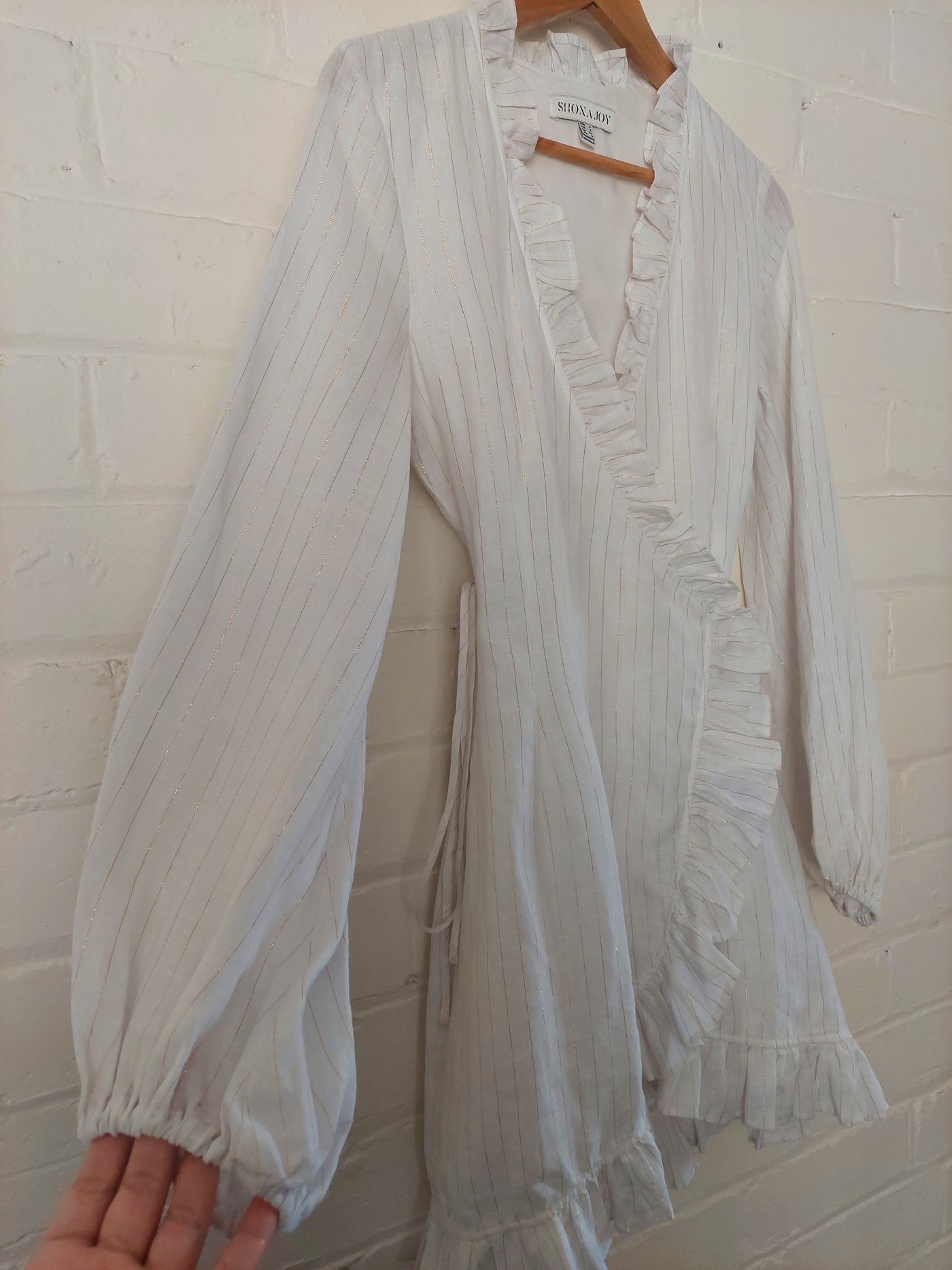 Shona Joy Holden Wrap Mini Dress - White / Gold, Size 6