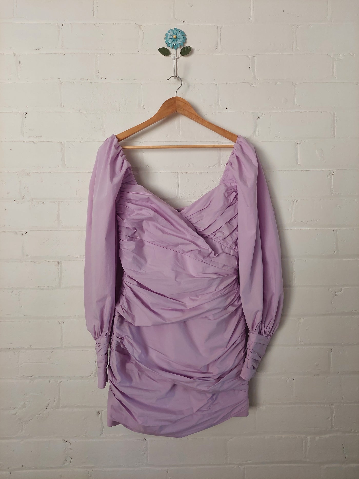 Bec & Bridge Winslowe Ruched Long Sleeve Mini Dress in Lilac, Size 12