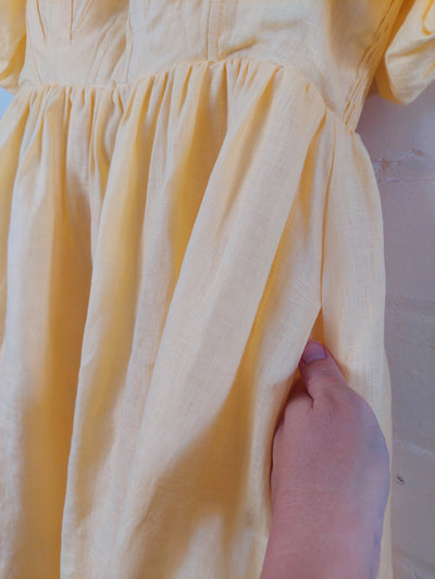 SOVERE Studio BNWT Relish Linen Mini Dress in Lemon Butter, Size 14
