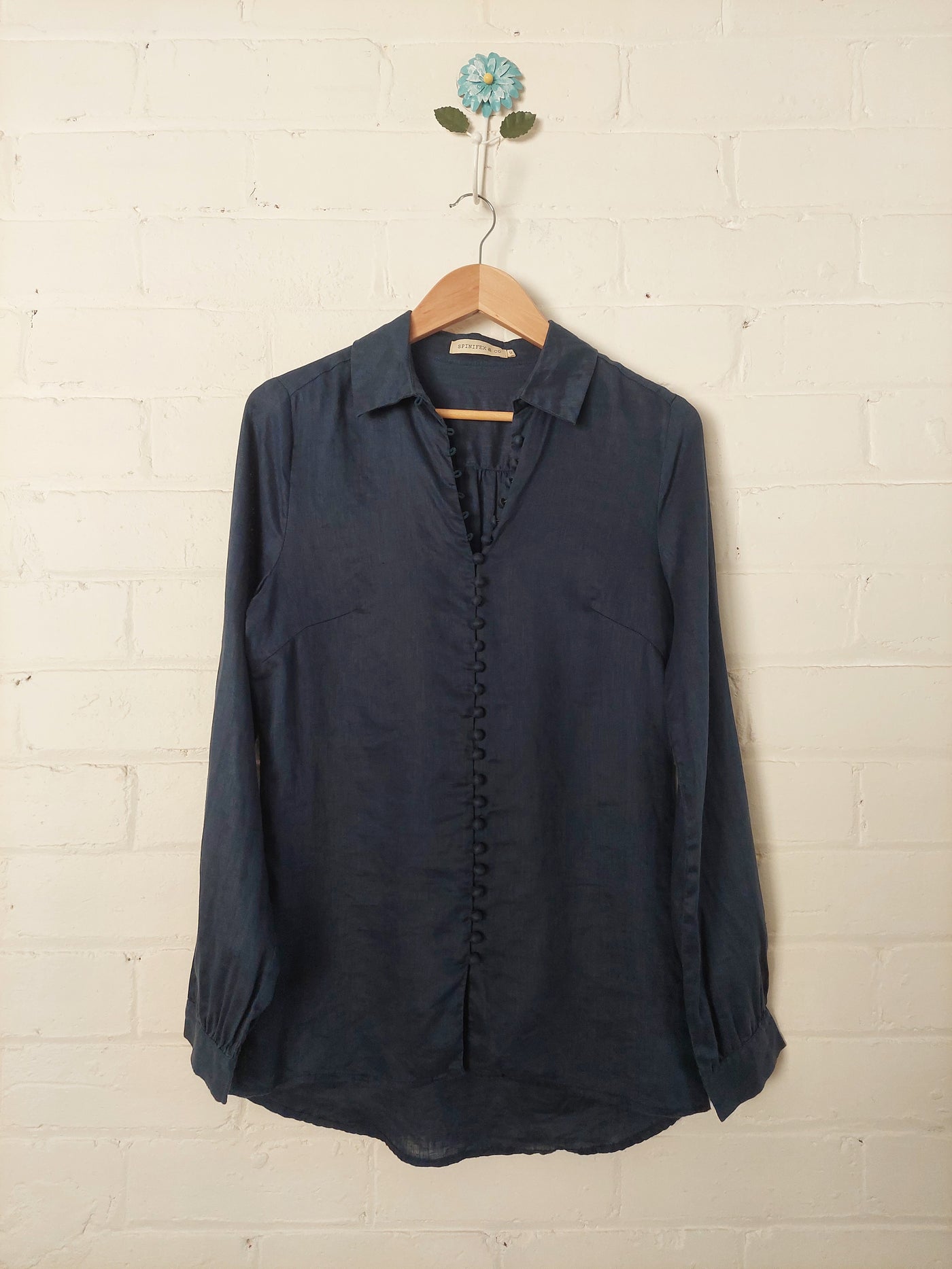 Spinifex & Co Amalfi Linen Blouse in Navy, Size 12