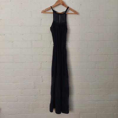 Binny Black Silk Maxi Dress with Cotton Net Trim, Size 10